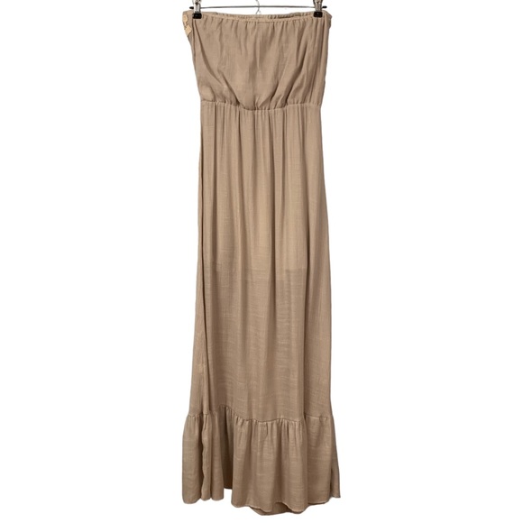 LC Lauren Conrad Maxi Dress Strapless Gauze Embroidery Women’s Size S Taupe Gray - Picture 16 of 16